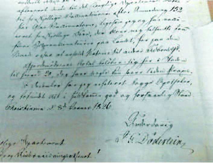 Utdrag av Døderleins medisinalinnberetning for Christiania 1825. Tilhører Arkivverket.