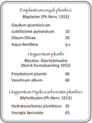 Figur 6 Oppskrift på blyplaster, blysalve og blyhvittsalve.