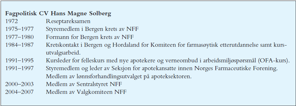 Fagpolitisk CV Hans Magne Solberg