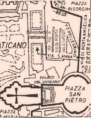 Kart over hvor Vatikanets bibliotek ligger.