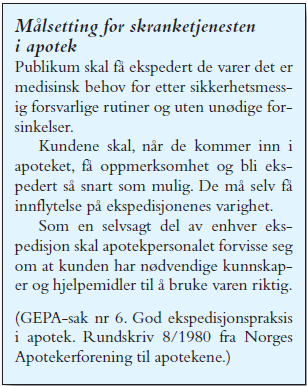 Målsetting for skranketjenesten i apotek