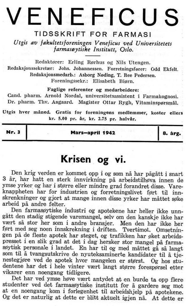 Tidsskriftet Veneficus 1942.